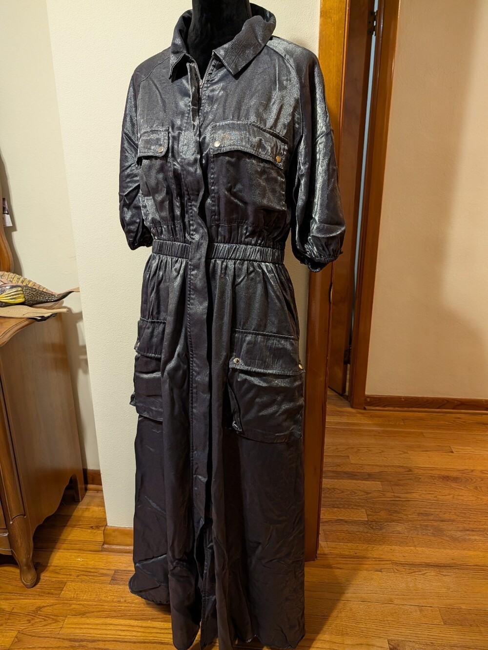 Anthropologie Metallic Maxi Safari Utility Full Dress - Picture 3 of 9